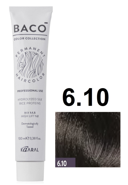 Kaaral Baco Permament Крем-краска для волос 6/10 темный пепельный блондин 100мл