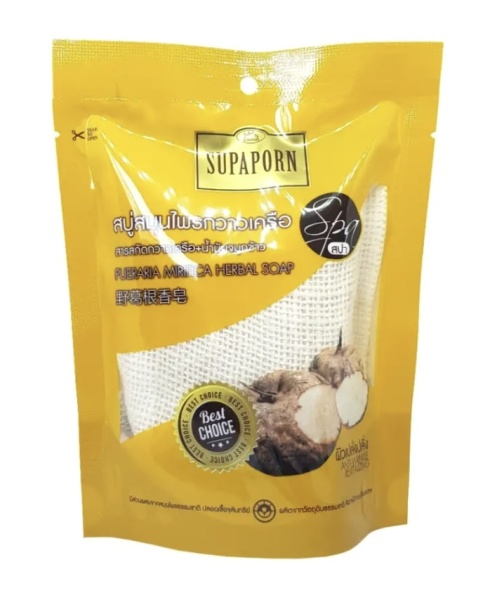 SUPAPORN СПА-мыло в мешочке из люфы Пуэрарией Pueraria Mirifica Herbal Soap 70гр
