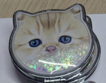 Зеркало карманное двухсторонее круглое (7,2см) кошка-5
