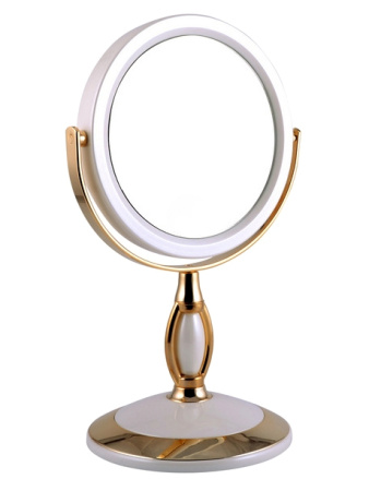 Зеркало настольное 2-стороннее круглое 3крув. (12,5см) B4 906, белое/золото
