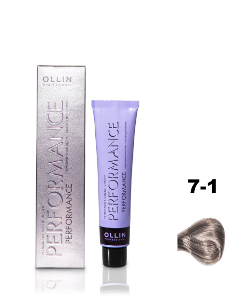 Ollin Performance крем-краска для волос 7/1 русый пепельный 60мл