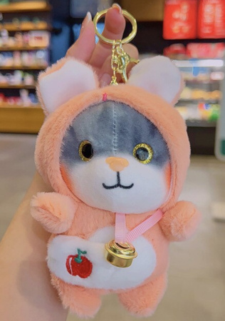 Брелок мягкая игрушка Кот в костюме зайца розовый