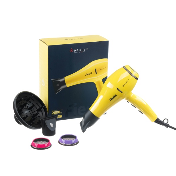 Фен DEWAL FIESTA, манго, 2600Вт, ионизация, 2нас+1дифф+ 2фильтра, провод 3м