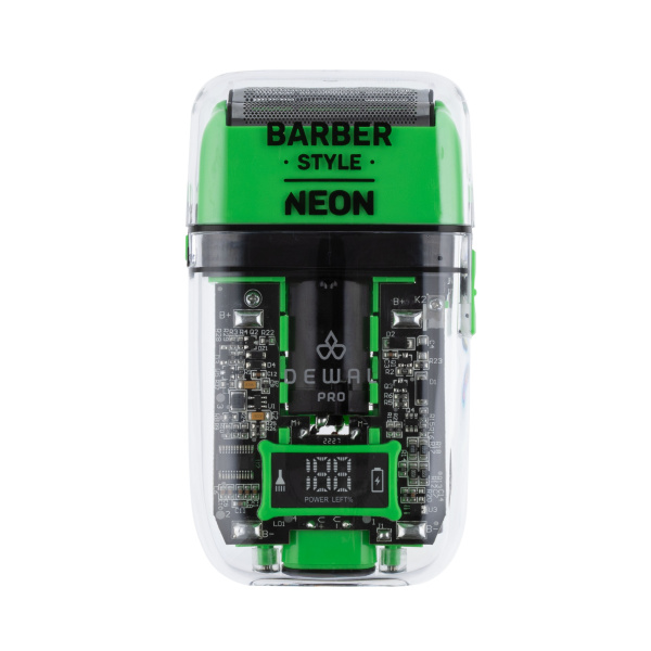 DEWAL PRO Шейвер для проработки контуров/бороды BARBER STYLE NEON GREEN, аккумулятор, 7000об/мин,2 бреющих головки