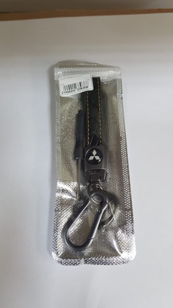 Брелок для ключей автомобиля Mitsubishi, экокожа черная, металл матовый (Митсубиши)