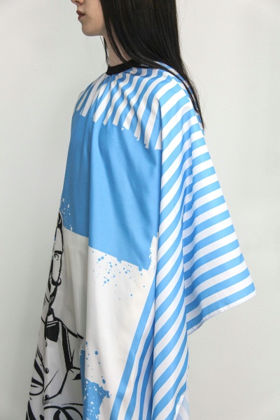 Пеньюар парикмахерский Barber на резинке с крючками синий, белые полоски,140х160см