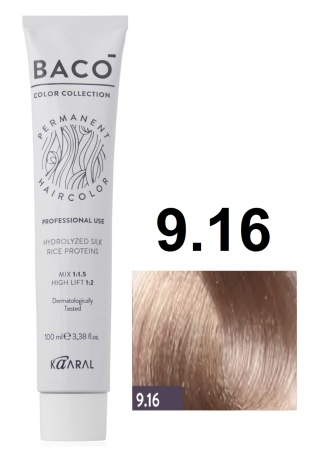 Kaaral Baco Permament Крем-краска для волос 9/16 очень светлый блондин пепельно-розовый 100мл