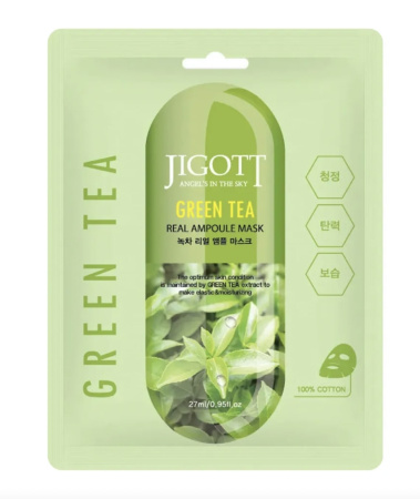 JIGOTT Маска для лица Зеленый чай GREEN TEA Real Ampoule Mask 27г