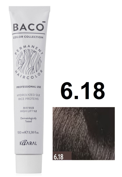 Kaaral Baco Permament Крем-краска для волос 6/18 темный блондин пепельно-коричневый 100мл