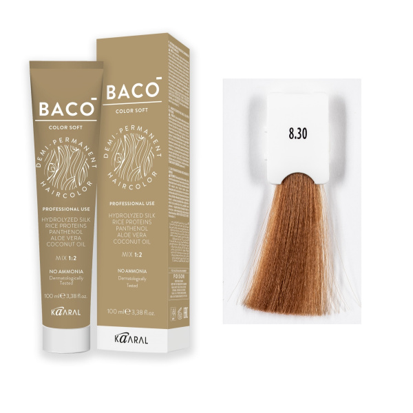 Kaaral Baco Color Soft Крем-краска для волос 8/30 светлый золотистый блондин, 100мл