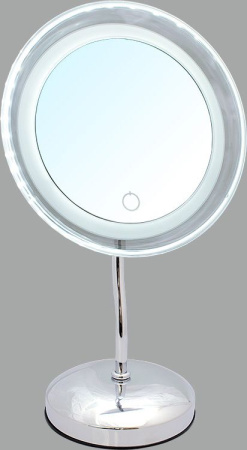 Зеркало настольное 1-стороннее круглое 5кр. ув. (23 см) LED-подсветка, 4 АА бат, автом. выкл