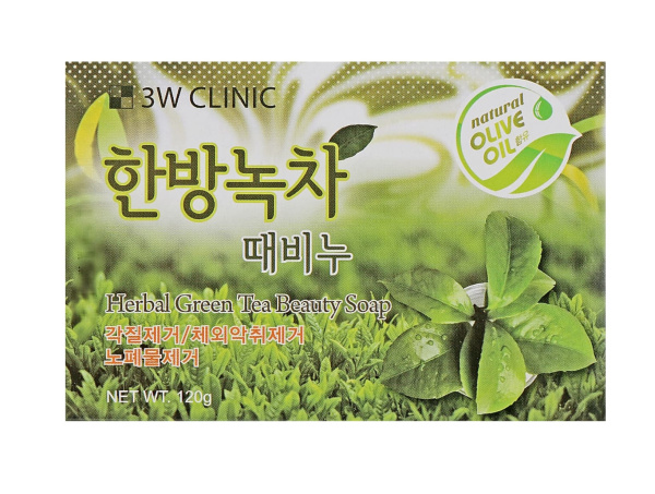 3W CLINIC Мыло туалетное зеленый чай Herbal Green Tea Beauty Soap 120гр
