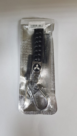 Брелок для ключей автомобиля Mitsubishi, экокожа черная плетеная, сталь (Митсубиши)