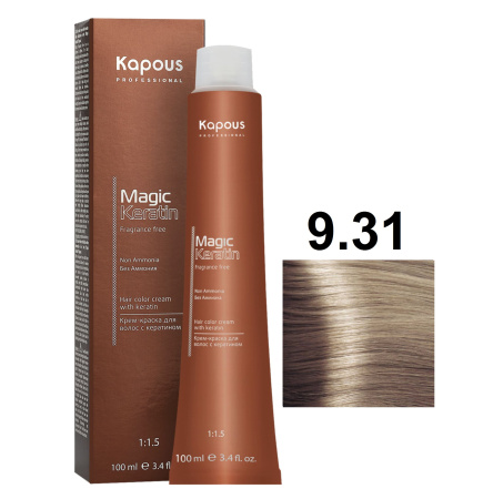 Kapous Professional Крем-краска Magic Keratin для окрашивания волос 9/31 очень светлый бежевый блонд, 100мл
