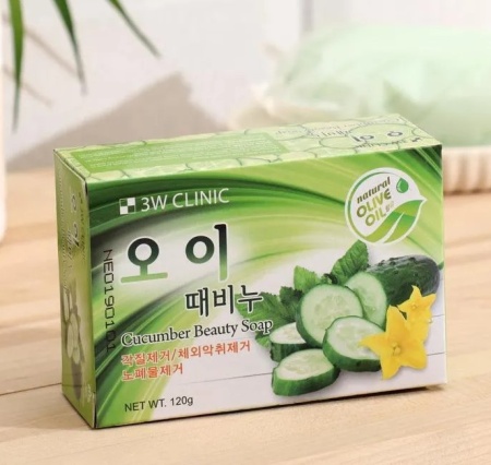 3W CLINIC Мыло туалетное с экстрактом огурца Cucumber beauty soap 120гр