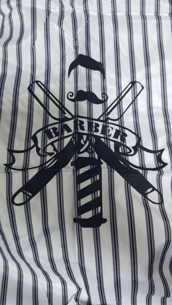 Пеньюар парикмахерский Классический на резинке с крючками белый с черными ребристыми полосками + Рисунок,140х160см