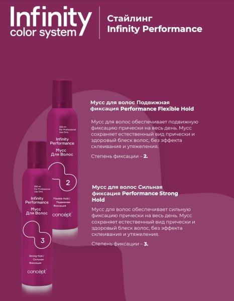 Concept Infinity Мусс для укладки волос сильной фиксации (3) Performance Strong Hold 300мл