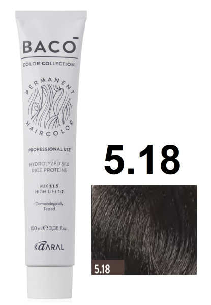 Kaaral Baco Permament Крем-краска для волос 5/18 светлый каштан пепельно-коричневый 100мл