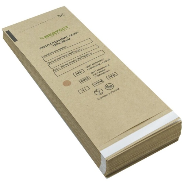 Крафт-пакеты для стерилизации (100х250 мм) Коричневые 100шт