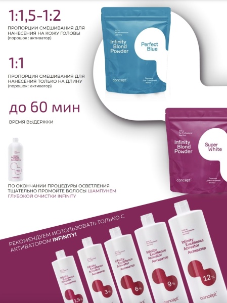 Concept Infinity Blond Порошок для осветления волос Perfect Blue Lightening Powder 500г