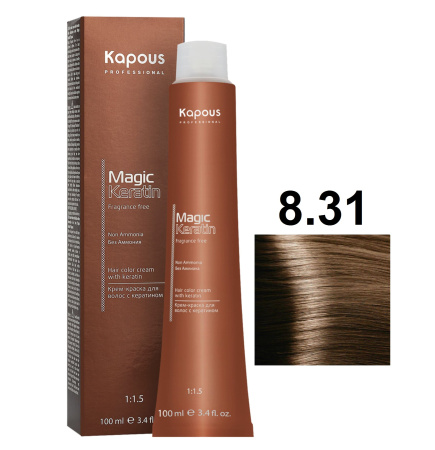 Kapous Professional Крем-краска Magic Keratin для окрашивания волос 8/31 светлый бежевый блонд, 100мл
