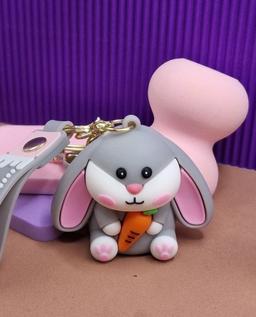 Брелок Заяц с морковкой, серый (Rabbit)